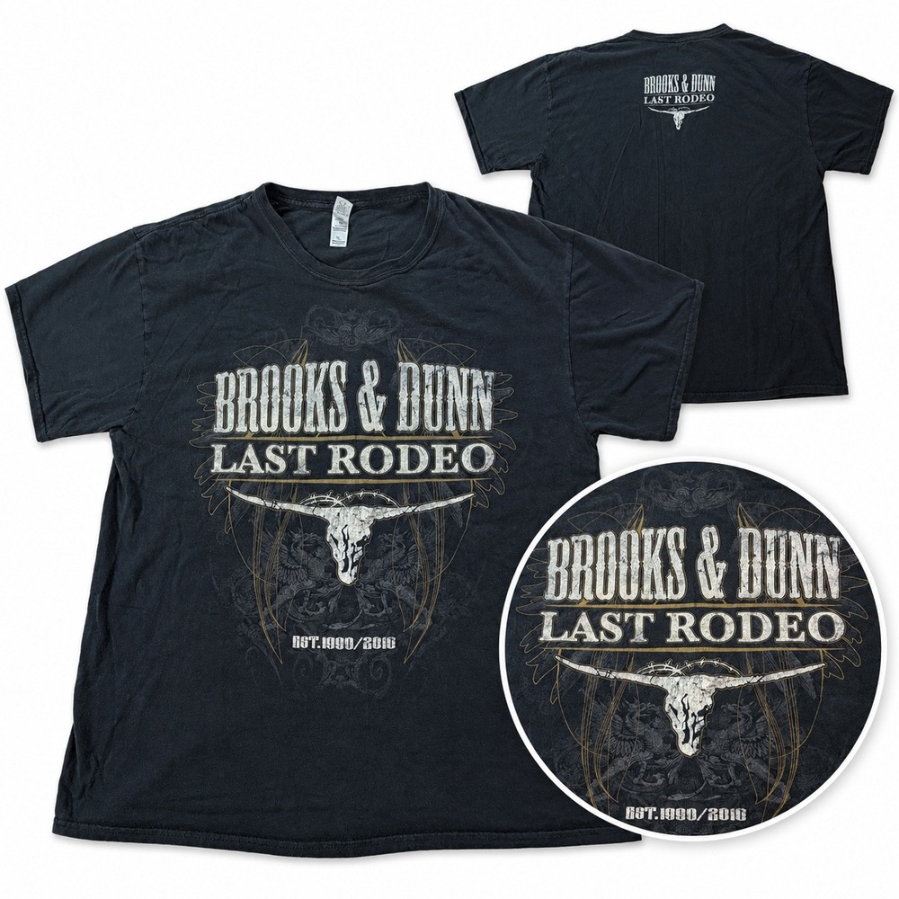 Brooks & Dunn T-Shirt Mens XL Last Rodeo Tour Graphic Black Gildan Softstyle